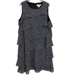 Jessica Howard Black Tiered Ruffle Chiffon Polkadot Dress Size 8